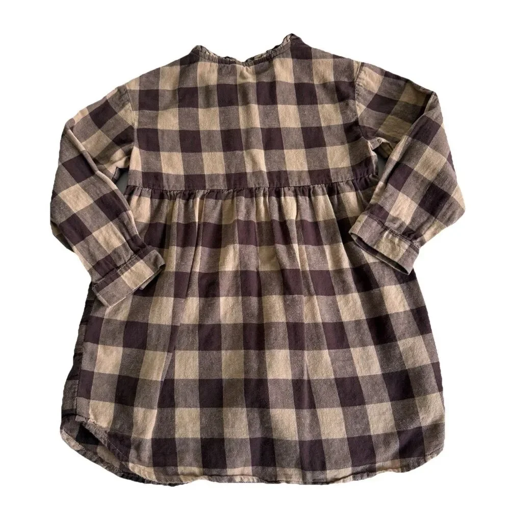 Gap Kids Girls Brown Plaid Flannel Shirt Dress Casual Neutral Button Up Sz XS